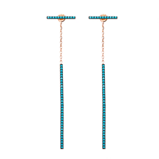 Turkish Micro Turquoise Long Sterling Silver Earrings Turkish Micro Turquoise Long Sterling Silver Earrings