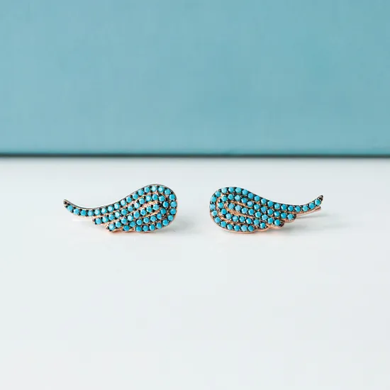 Micro Turquoise Ear Cuff Angel Wing Turkish Wholesale Handcrafted Silver Earring Micro Turquoise Ear Cuff Angel Wing Turkish Wholesale Handcrafted Silver Earring
