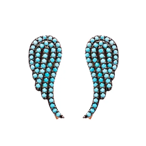 Turkish Micro Turquoise Angel Wing Silver Earrings