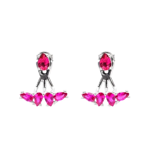 Turkish Fuchsia Marquise Fan CZ 925 Silver Ear Jackets