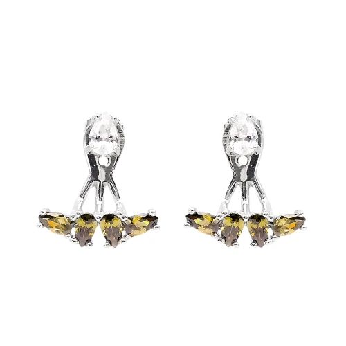 Turkish Yellow Marquise Fan CZ 925 Silver Ear Jackets