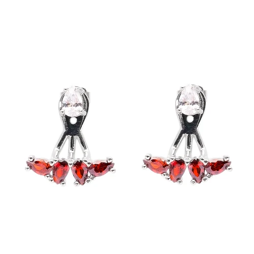 Turkish Red Marquise Fan CZ Sterling Silver Ear Jackets