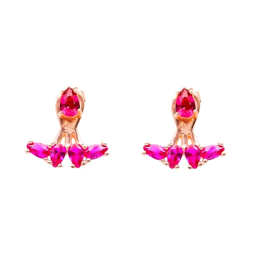 Turkish Fuchsia Marquise Fan CZ Silver Ear Jackets