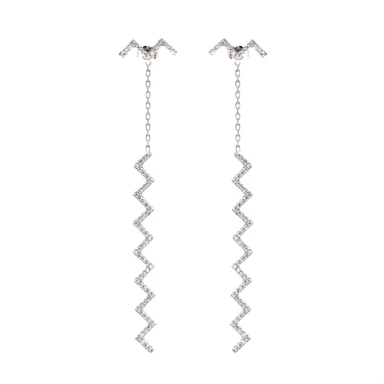 Turkish Wavy And Zigzag Long Sterling Silver Earrings