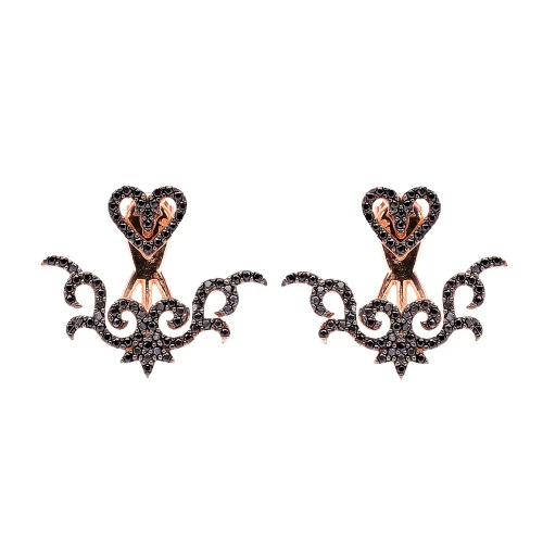 Turkish Black Heart Scroll CZ 925 Silver Ear Jackets