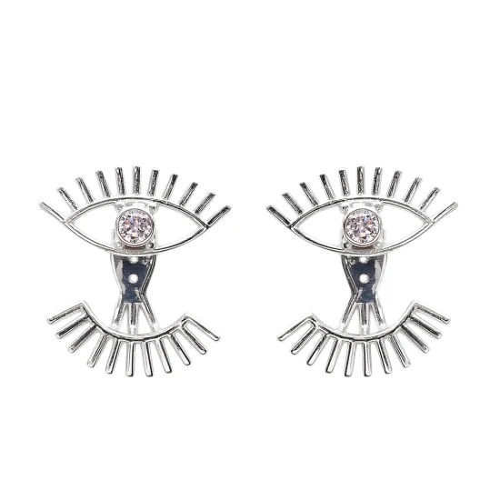 Turkish Clear Double Eye 925 Silver Ear Jackets - Sade 925 Silver Jewelry
