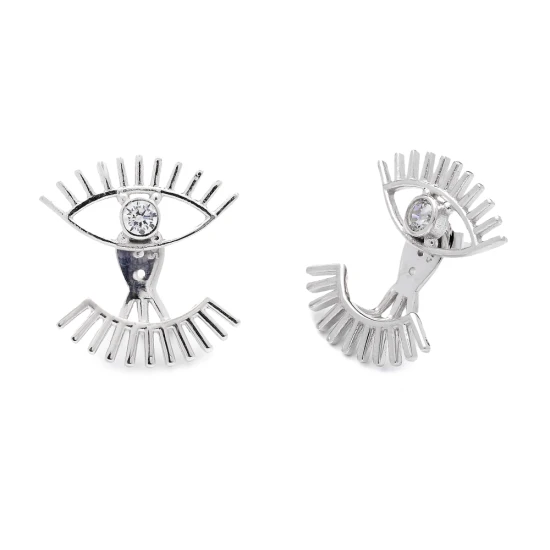 Turkish Clear Double Eye 925 Silver Ear Jackets - Sade 925 Silver Jewelry