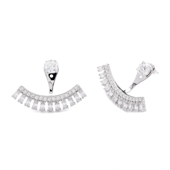 Turkish Clear Fringe CZ Sterling Silver Ear Jackets - Sade 925 Silver Jewelry