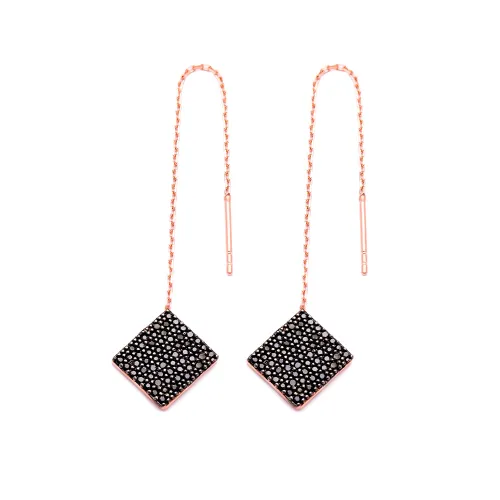 Turkish Ear Thread Square Shape Chain Silver Earrings