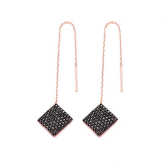 Turkish Ear Thread Square Shape Chain Silver Earrings