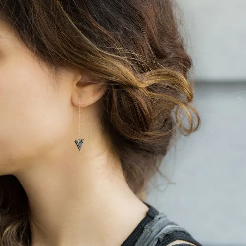 Turkish Ear Thread Triangle Shape Chain Silver Earrings Turkish Ear Thread Triangle Shape Chain Silver Earrings