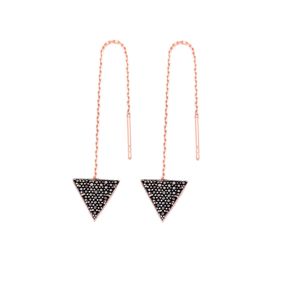 Turkish Ear Thread Triangle Shape Chain Silver Earrings | 925 Sterling Silver Wholesale | Sade Silver Turkish Ear Thread Triangle Shape Chain Silver Earrings - Sade 925 Silver Jewelry