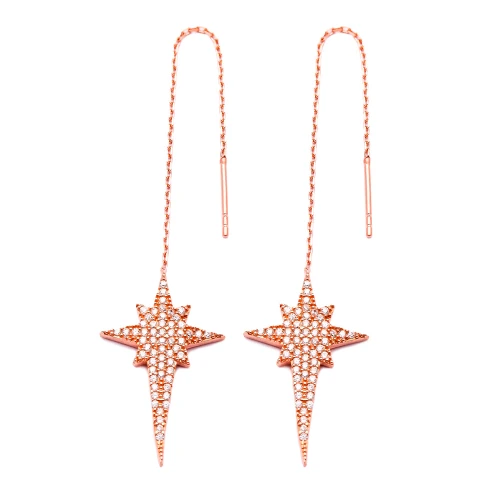 Turkish Ear Thread North Star Chain Silver Earrings