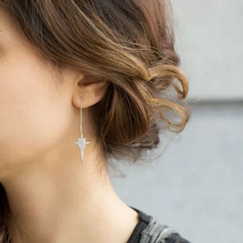 Turkish 925 Silver Ear Thread North Star Chain Earrings Turkish 925 Silver Ear Thread North Star Chain Earrings