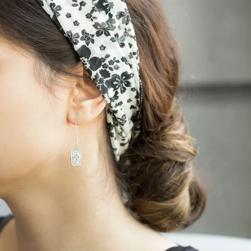 Turkish Ear Thread Clover Shape Chain Silver Earrings Turkish Ear Thread Clover Shape Chain Silver Earrings