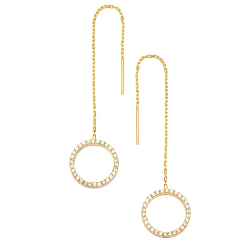Turkish Silver Ear Thread Circle Shape Chain Earrings