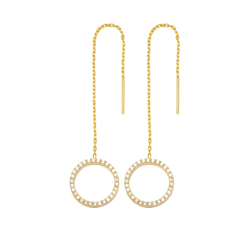 Turkish Silver Ear Thread Circle Shape Chain Earrings
