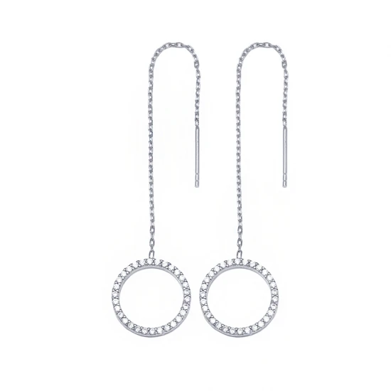 Turkish Silver Ear Thread Circle Shape Chain Earrings Turkish Silver Ear Thread Circle Shape Chain Earrings