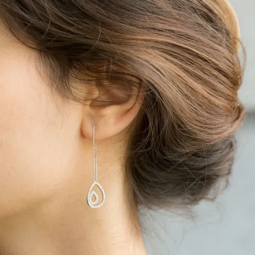 Turkish 925 Sterling Silver Ear Thread Chain Earrings Turkish 925 Sterling Silver Ear Thread Chain Earrings