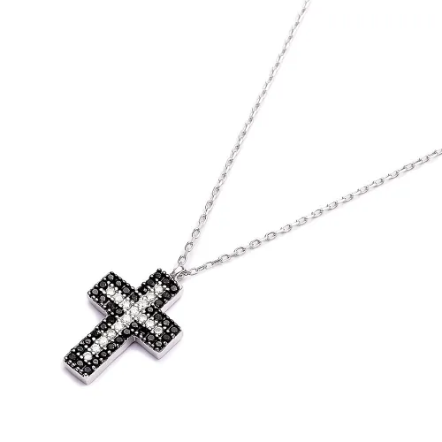 Turkish Black CZ Cross 925 Silver Pendant