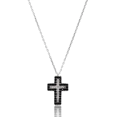 Turkish Black CZ Cross 925 Silver Pendant
