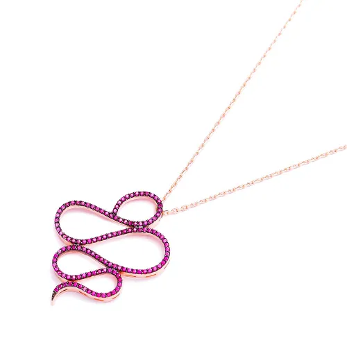 Turkish Fuchsia Looped Abstract CZ 925 Silver Necklace