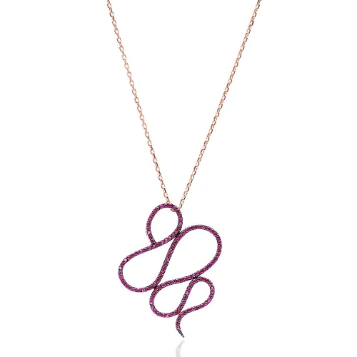 Turkish Fuchsia Looped Abstract CZ 925 Silver Necklace