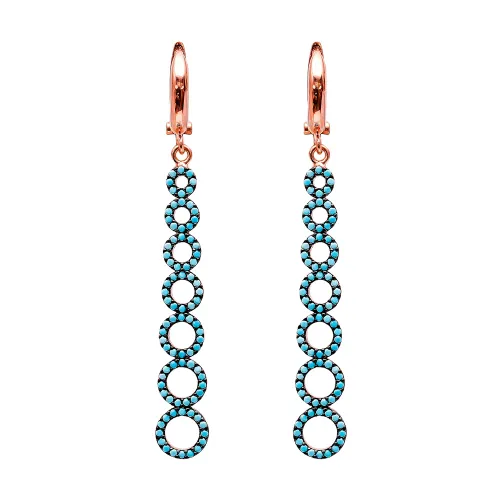 Turkish Nano Turquoise Round Shape Long Silver Earrings
