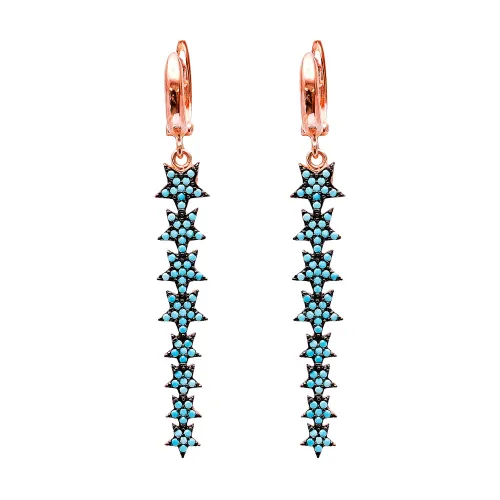 Turkish Nano Turquoise Star Long 925 Silver Earrings