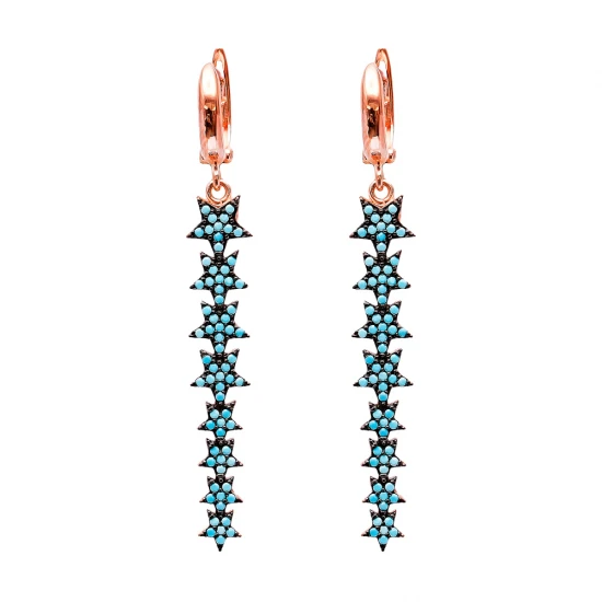 Turkish Nano Turquoise Star Long 925 Silver Earrings Turkish Nano Turquoise Star Long 925 Silver Earrings