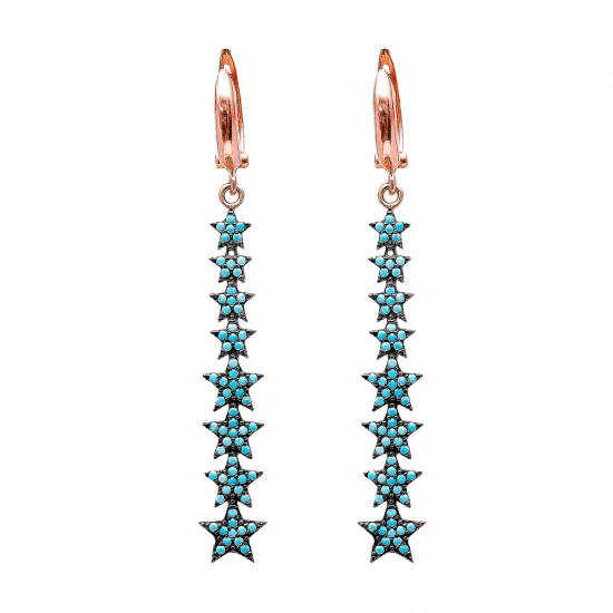 Turkish Nano Turquoise Star Long Silver Earrings Turkish Nano Turquoise Star Long Silver Earrings