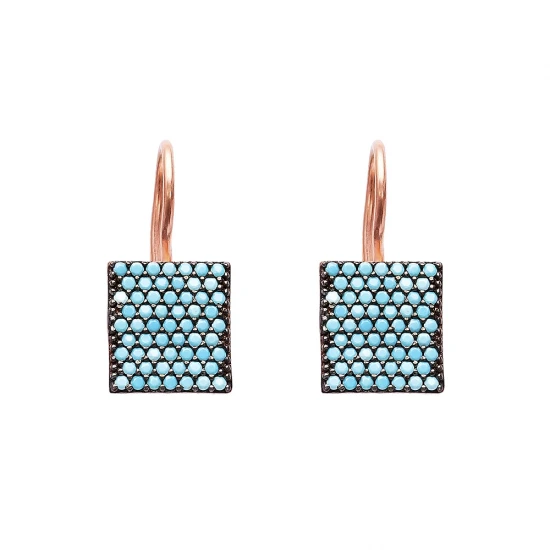 Turkish Nano Turquoise Square Sterling Silver Earrings