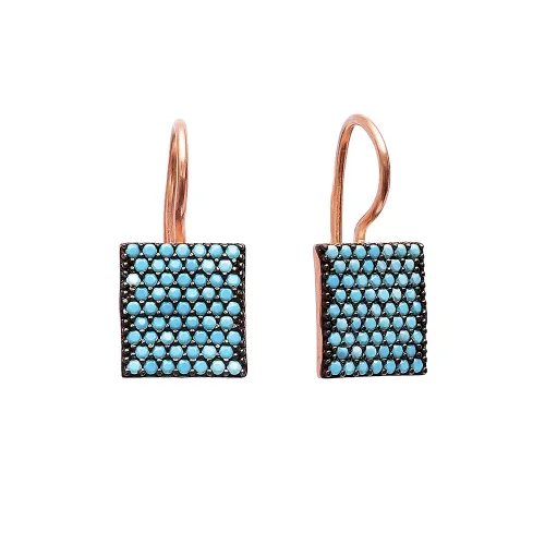 Turkish Nano Turquoise Square Sterling Silver Earrings