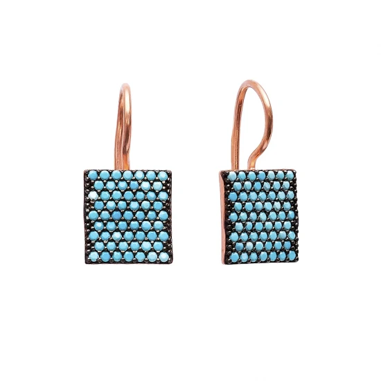 Turkish Nano Turquoise Square Sterling Silver Earrings