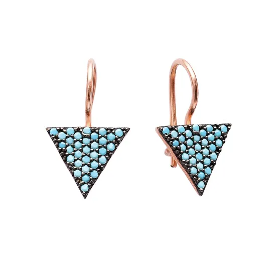 Turkish Nano Turquoise Triangle 925 Silver Earrings Turkish Nano Turquoise Triangle 925 Silver Earrings
