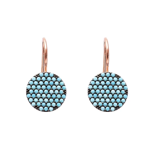 Turkish Nano Turquoise Circle Sterling Silver Earrings