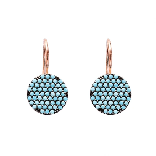 Turkish Nano Turquoise Circle Sterling Silver Earrings