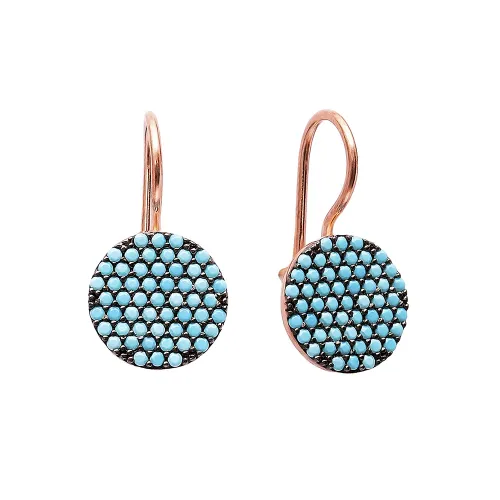 Turkish Nano Turquoise Circle Sterling Silver Earrings