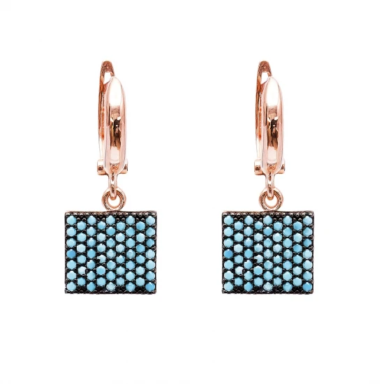 Turkish Nano Turquoise Square 925 Silver Earrings Turkish Nano Turquoise Square 925 Silver Earrings