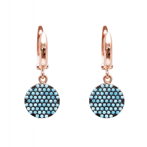 Turkish Nano Turquoise Circle 925 Silver Earrings Turkish Nano Turquoise Circle 925 Silver Earrings