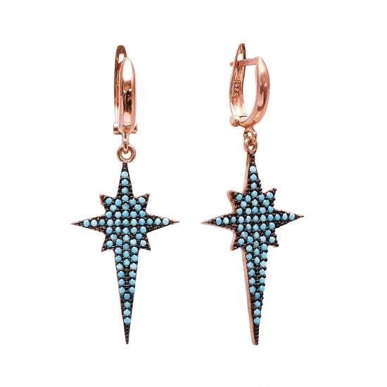 Turkish Nano Turquoise North Star 925 Silver Earrings