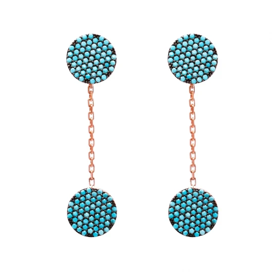 Nano Turquoise Chain Circle Long 925 Silver Earrings