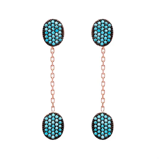 Turkish Nano Turquoise Chain Long 925 Silver Earrings Turkish Nano Turquoise Chain Long 925 Silver Earrings