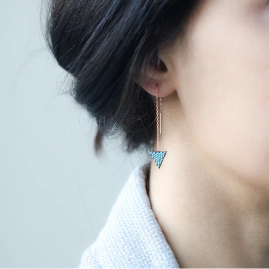 Turkish Nano Turquoise Triangle Silver Earrings Turkish Nano Turquoise Triangle Silver Earrings