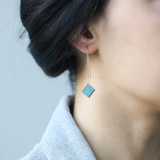 Turkish Nano Turquoise Square Silver Earrings Turkish Nano Turquoise Square Silver Earrings