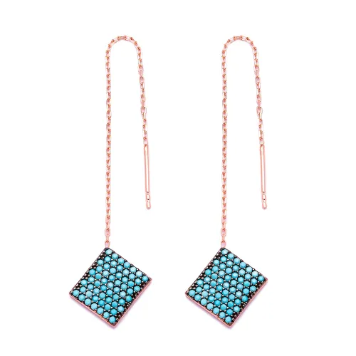 Turkish Nano Turquoise Square Silver Earrings