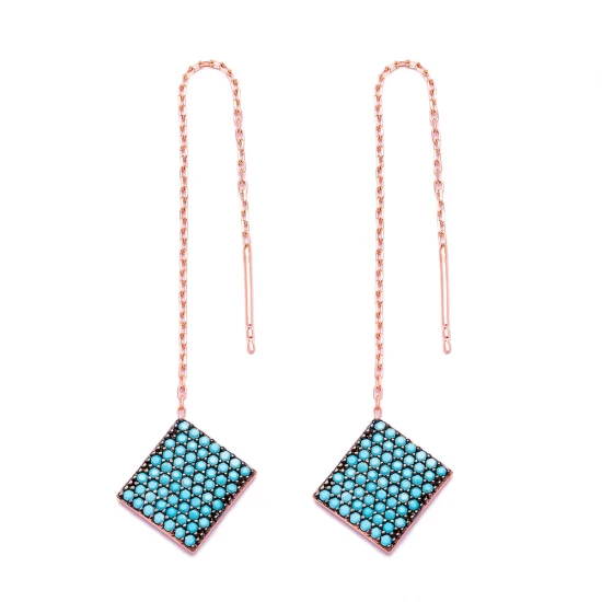 Turkish Nano Turquoise Square Silver Earrings Turkish Nano Turquoise Square Silver Earrings