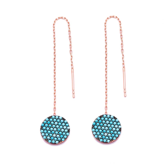 Turkish Nano Turquoise Circle Silver Earrings | 925 Sterling Silver Wholesale | Sade Silver Turkish Nano Turquoise Circle Silver Earrings - Sade 925 Silver Jewelry