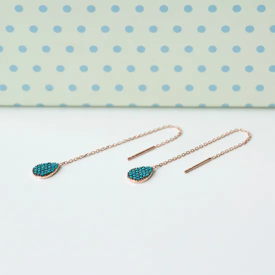 Turkish Nano Turquoise Drop 925 Silver Earrings