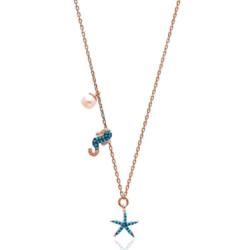 Nano Turquoise Seahorse With Starfish Silver Pendant
